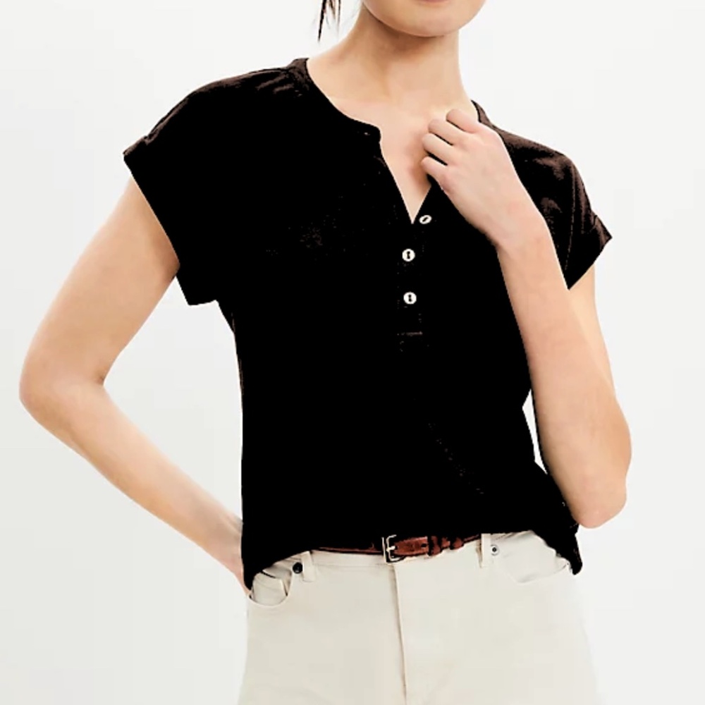 LOFT Henley Top in Black NBW